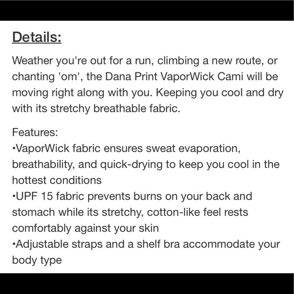 The North Face Dana Print Vaporwick Cami size Medium M - Picture 10 of 11